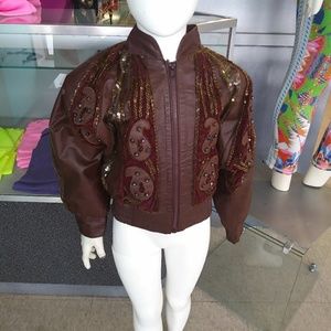 Brand New Girl's Leather Embellished Bomber Jacket